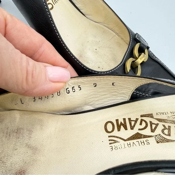 Salvatore Ferragamo Slingback Heels 9 Black - Picture 11 of 16